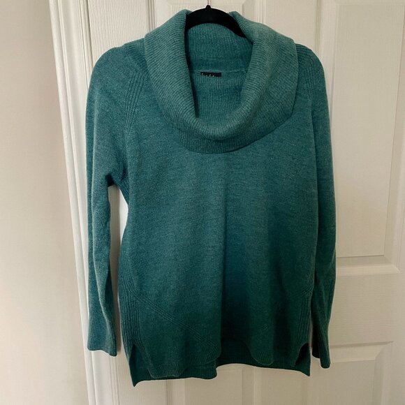 Merino Wool Cowl Neck Sweater by Nicole Miller New York - Size L - Blue/Green - Picture 1 of 3